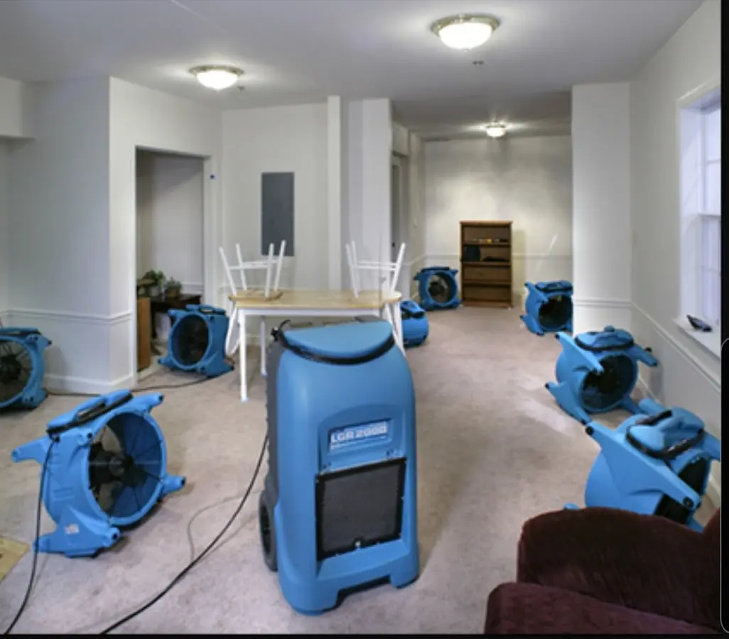 Air movers and dehumidifier setup for Water Extraction & Removal in Windsor Locks