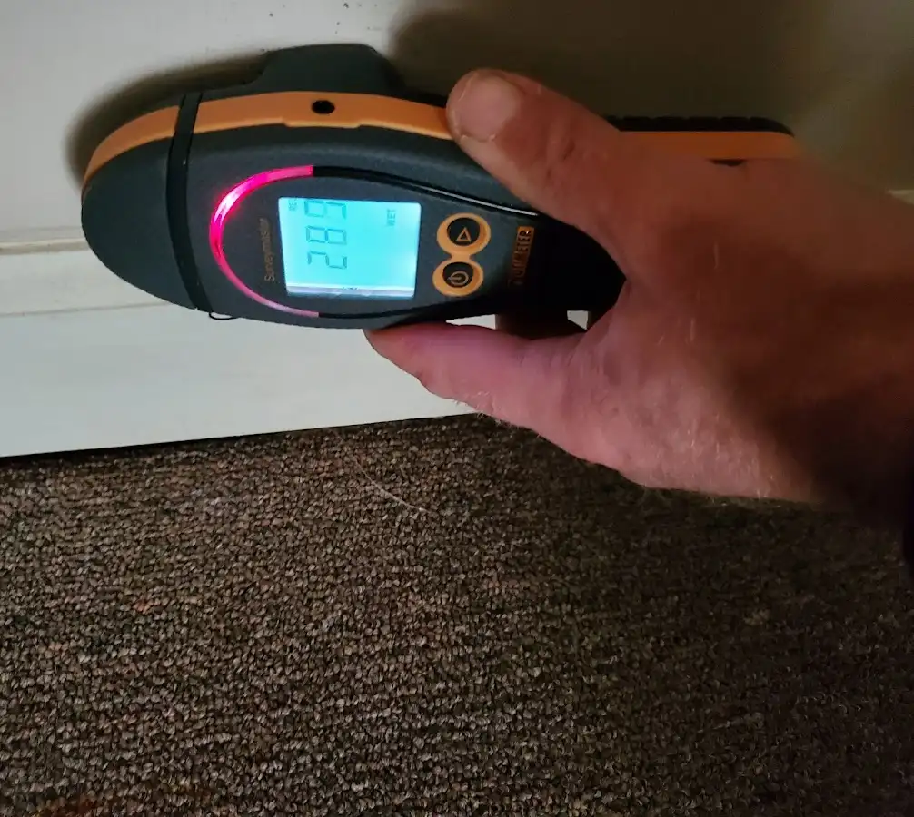 Moisture detection at baseboard during Mold Inspection & Testing in Windsor Locks